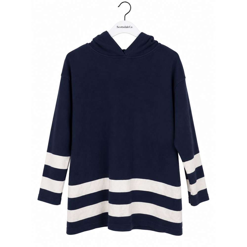 Adrienne Vittadini Sport Hoodie Womens M Navy Blue Cotton Nautical Striped Top
